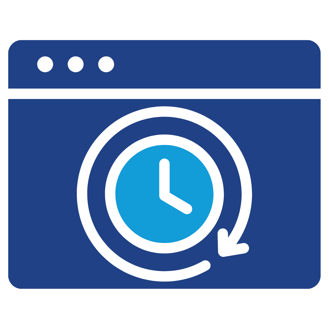 Icon of a website with a clock in the center and a circular arrow around the clock.