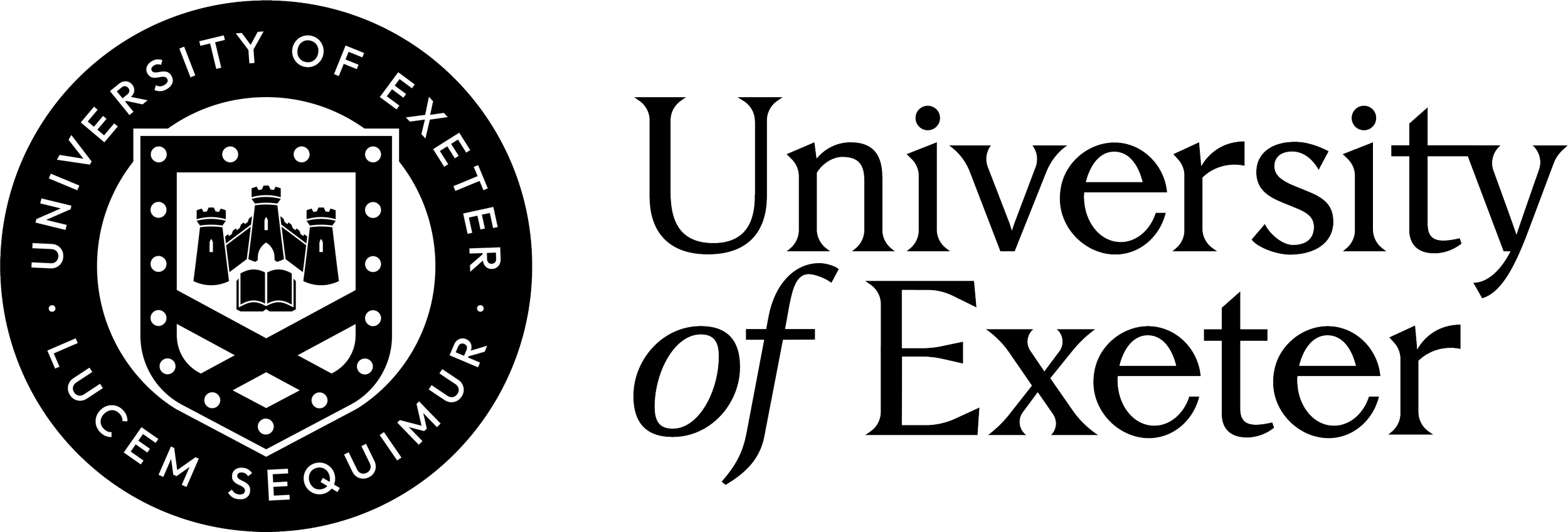 Logo of the University of Exeter with text and emblem.