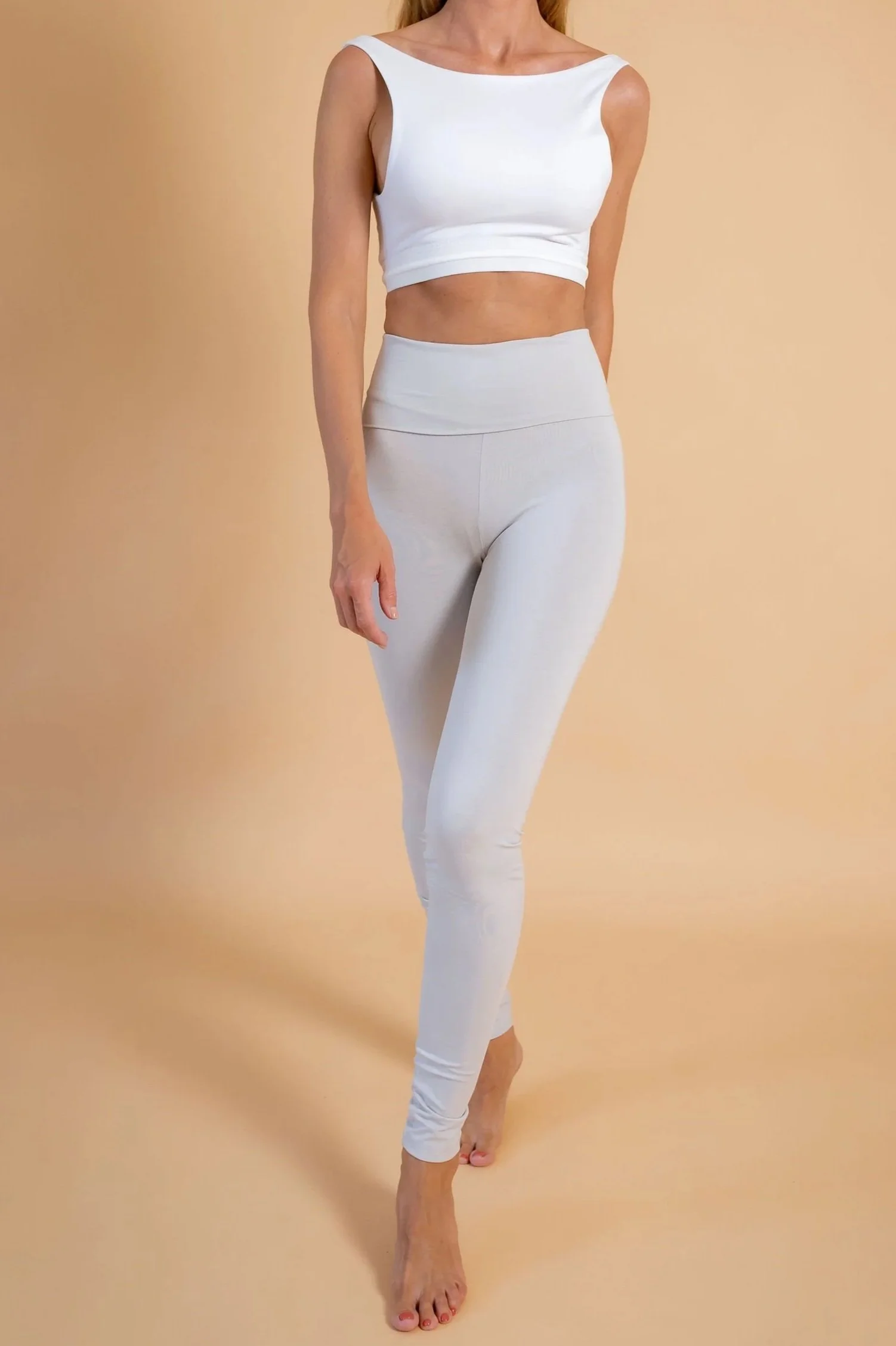 Silver Gray Ultra Soft Cotton Leggings for Extra Comfort with adjustable waist band low or high for yoga and everyday wear, from Naked Addiction