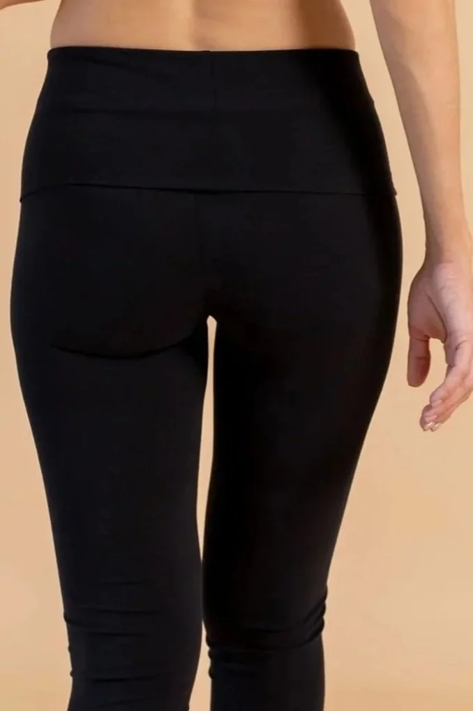 Obsidian Black Ultra Comfortable Natural Cotton Leggings, Ultra High to Low waist adjustable styles, shape support, detail from the back