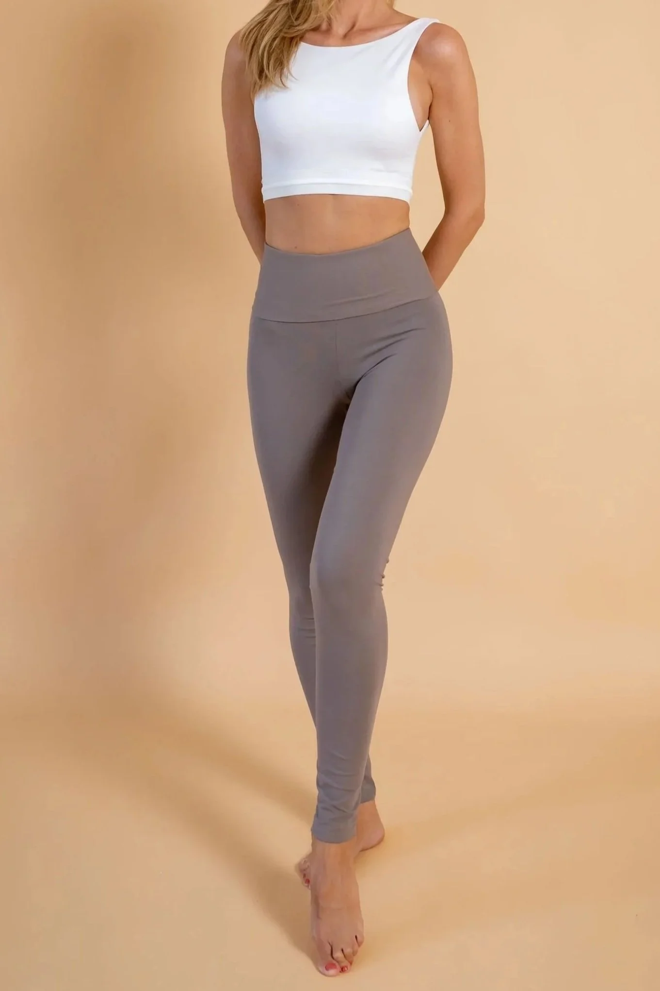 Slate Gray Ultra Soft Cotton Leggings for Extra Comfort with adjustable waist band low or high for yoga and everyday wear, from Naked Addiction