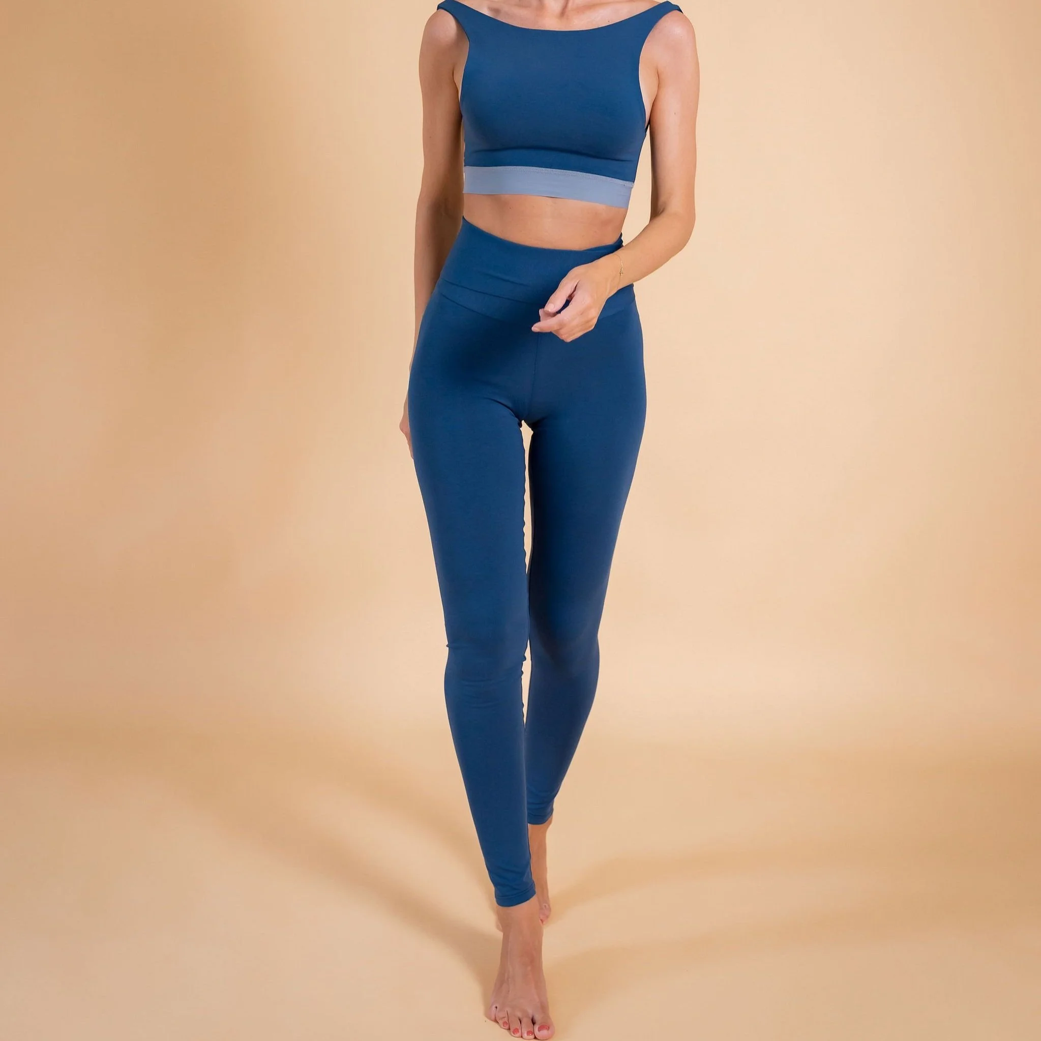 High-waisted Cotton Leggings -  Vinyl Blue