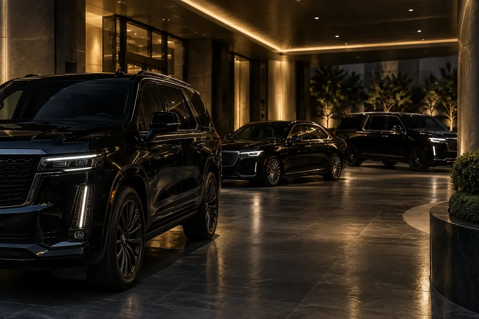 Premium black SUV and sedan options arranged for chauffeur service