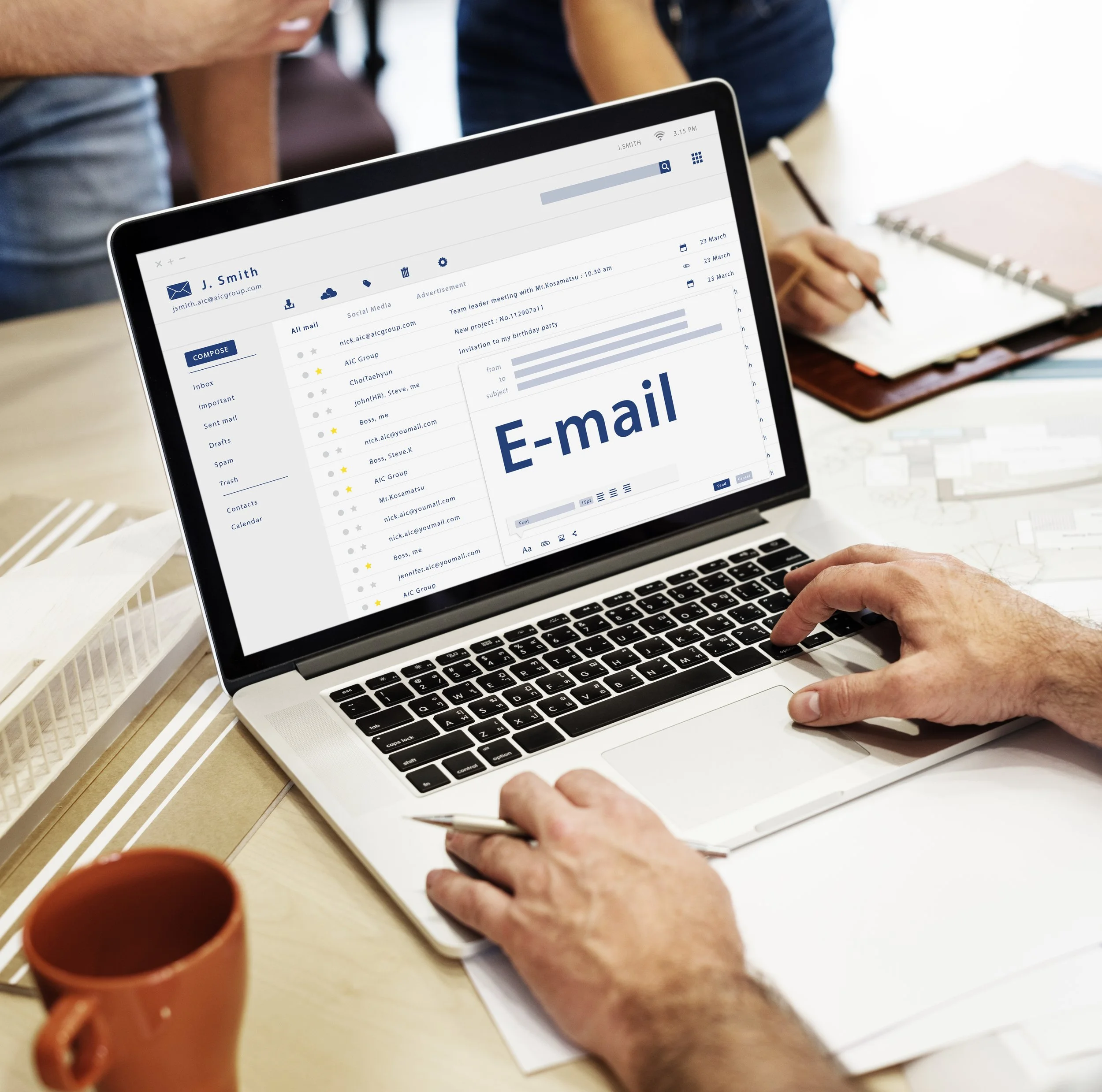 Marketer reviewing an email campaign on a laptop
