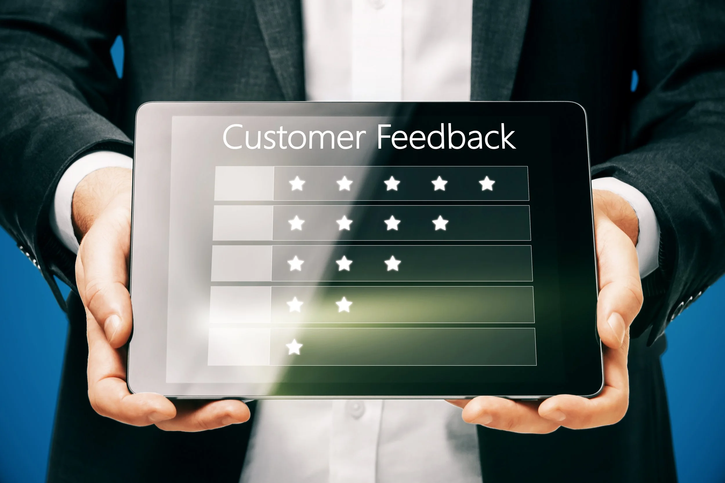 Customer completing a feedback survey to share their experience