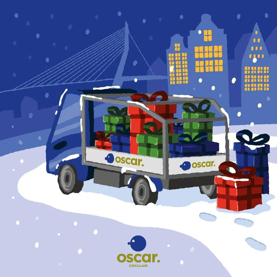 Een van de laatste projecten van 2024 en een leuke manier om het jaar mee af te sluiten. Ik probeerde iets nieuws en heb deze kaart voor @oscar.circulair volledig met de hand ge&iuml;llustreerd ✏️⛄️