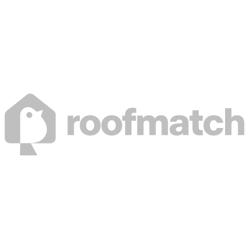 Logo van Roofmatch met een dakvorm en een vogelvorm erin verwerkt.