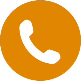 Icono de un teléfono negro en un círculo naranja.