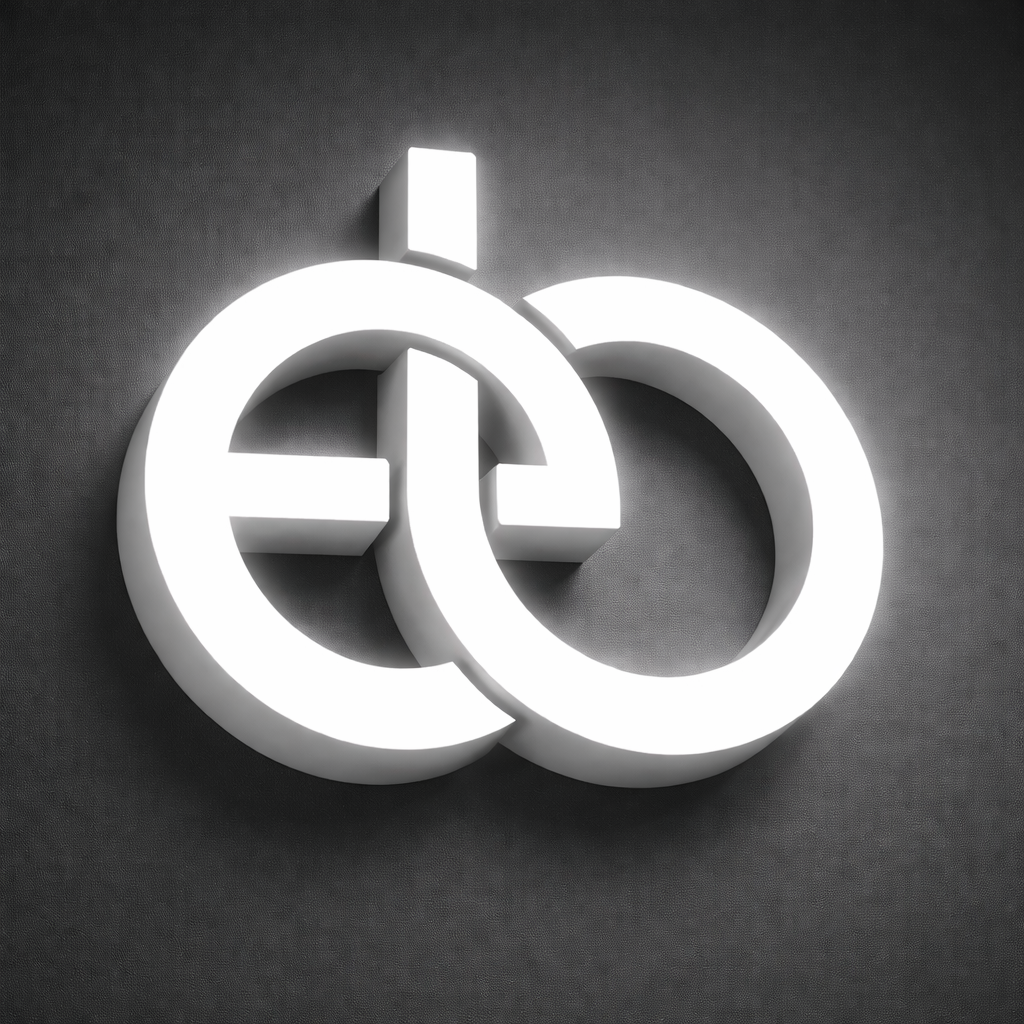 Logotipo de euros en 3D con iluminación blanca sobre fondo gris oscuro.