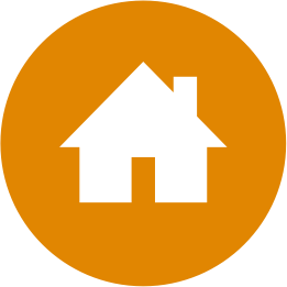 Icono de una casa blanca en un círculo naranja.