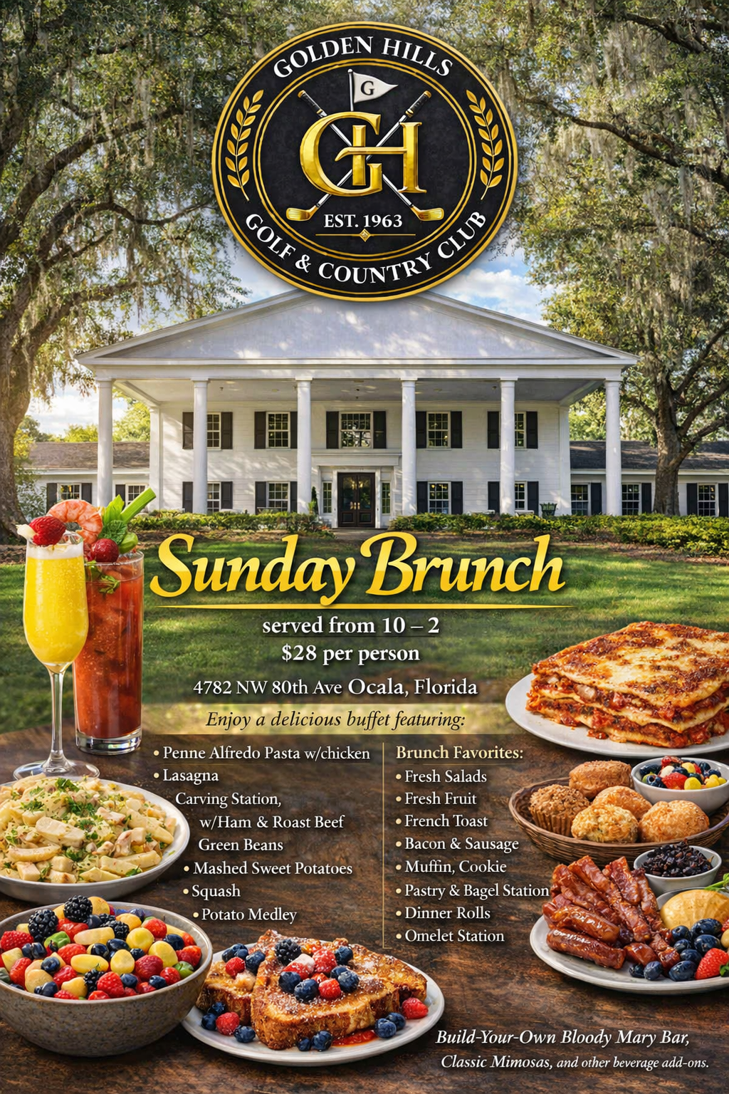 Sunday Brunch at Golden Hills | Weekly Buffet 10–2 with Carving Station &amp; Classics