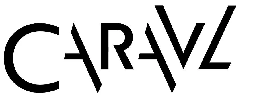 Stylized text spelling 'CARAVL' with black letters on a white background, arranged in a unique and artistic font.