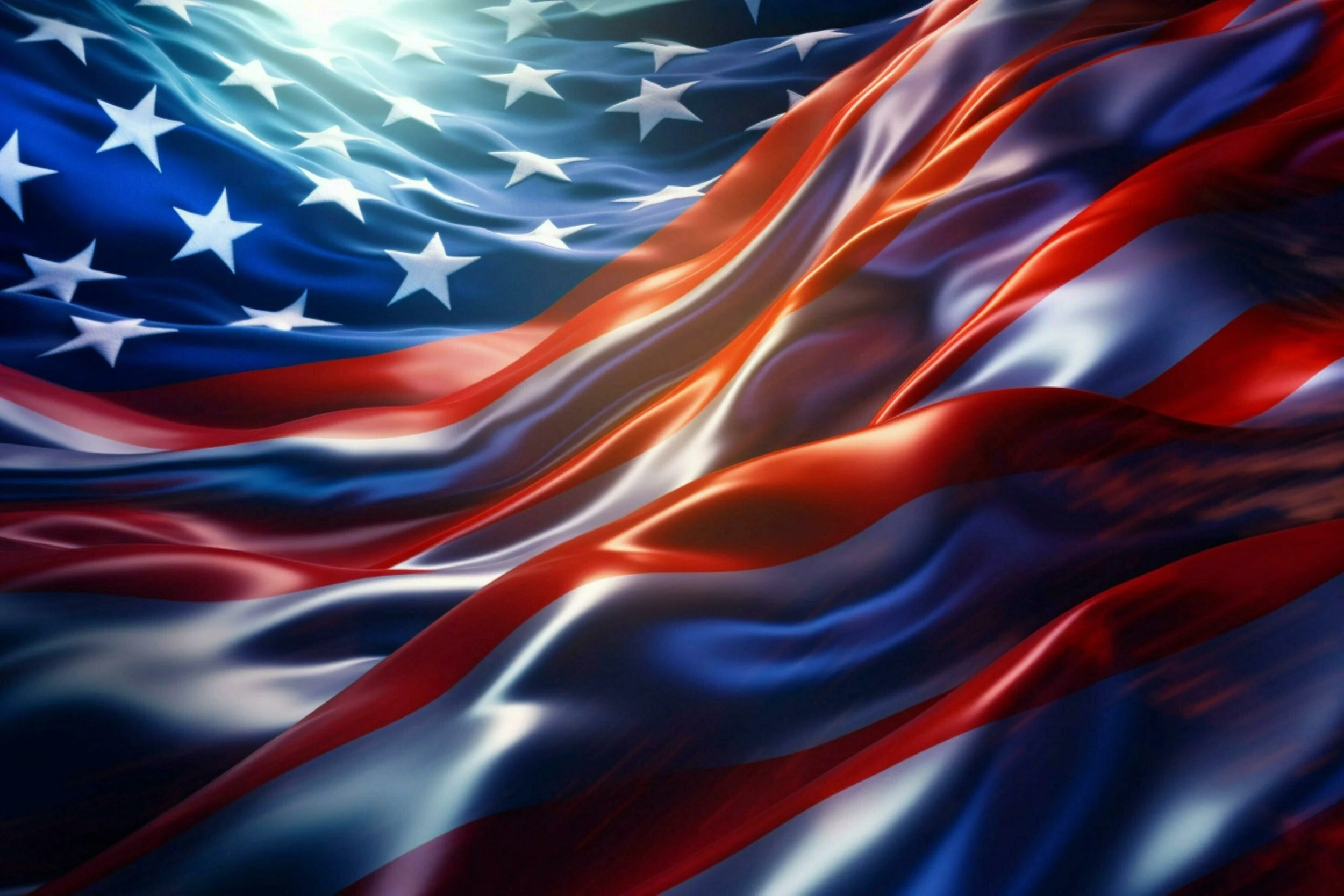 An American flag with stars and stripes, flowing with a silky appearance.