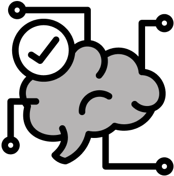 Gray brain icon on a black background.