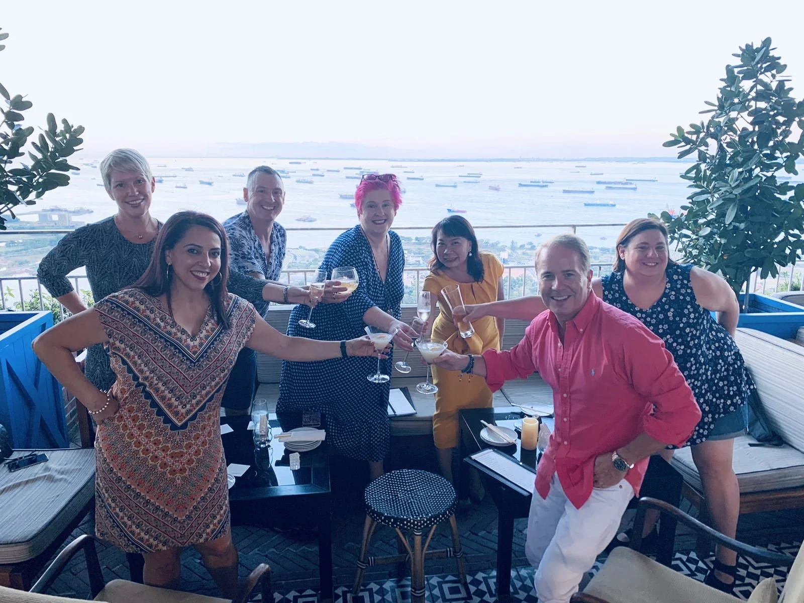 Jodie Padar, Aynsley Damery, Heather Smith, Wayne and Sally Schmidt at the roof party Marina Bay Sands Hotel Singapore 