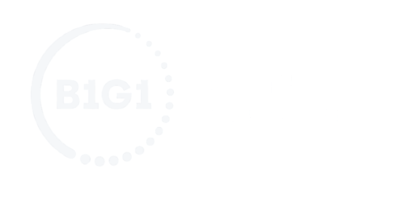 Logo with the text 'BIG1' inside a semi-circle and dotted circle, and the phrase 'Business for Good' to the right.