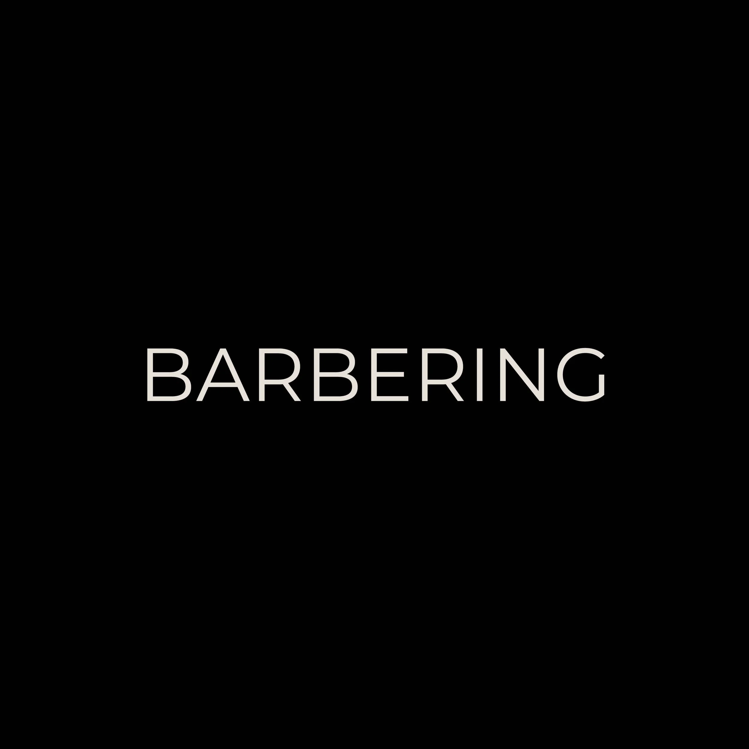 Black background with the text "PARRISHING BARBERING" in white font centered in the lower half of the image.