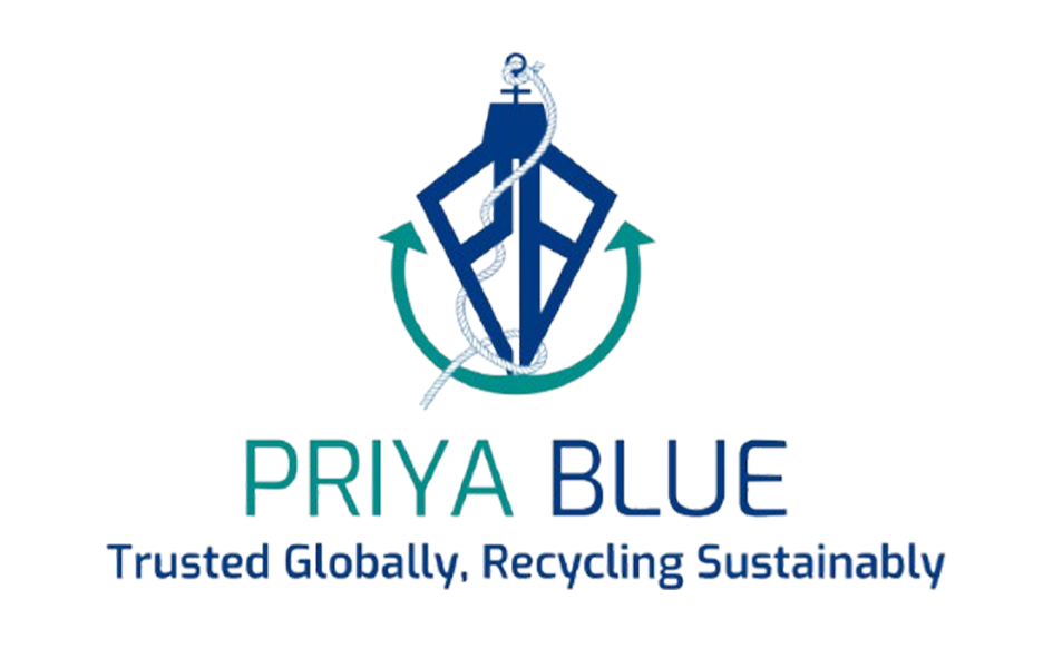 Priya Blue logo with a stylized bird inside a globe and the text 'PRIYA BLUE' and 'Trusted Globally t Reversing Sustainability'