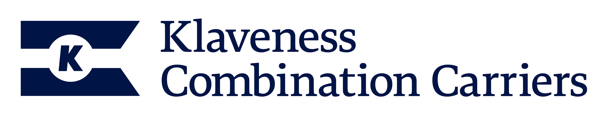 Klavness Combination Carriers logo with blue and black text and a graphic of a stylized letter 'K'
