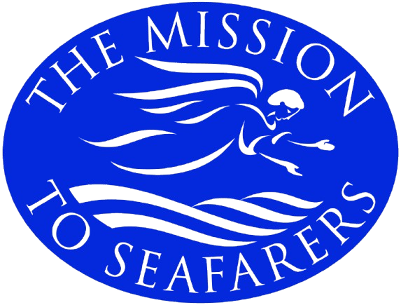 Blue circular logo with a stylized flying seagull and the words "The Mission to Seafarers"