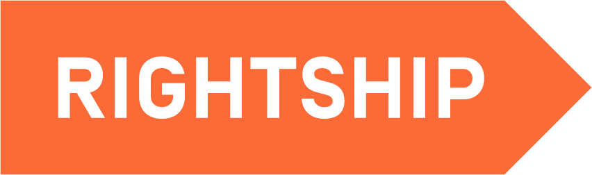 An orange arrow pointing to the right with the word 'RIGHTSHIP' written in white uppercase letters.
