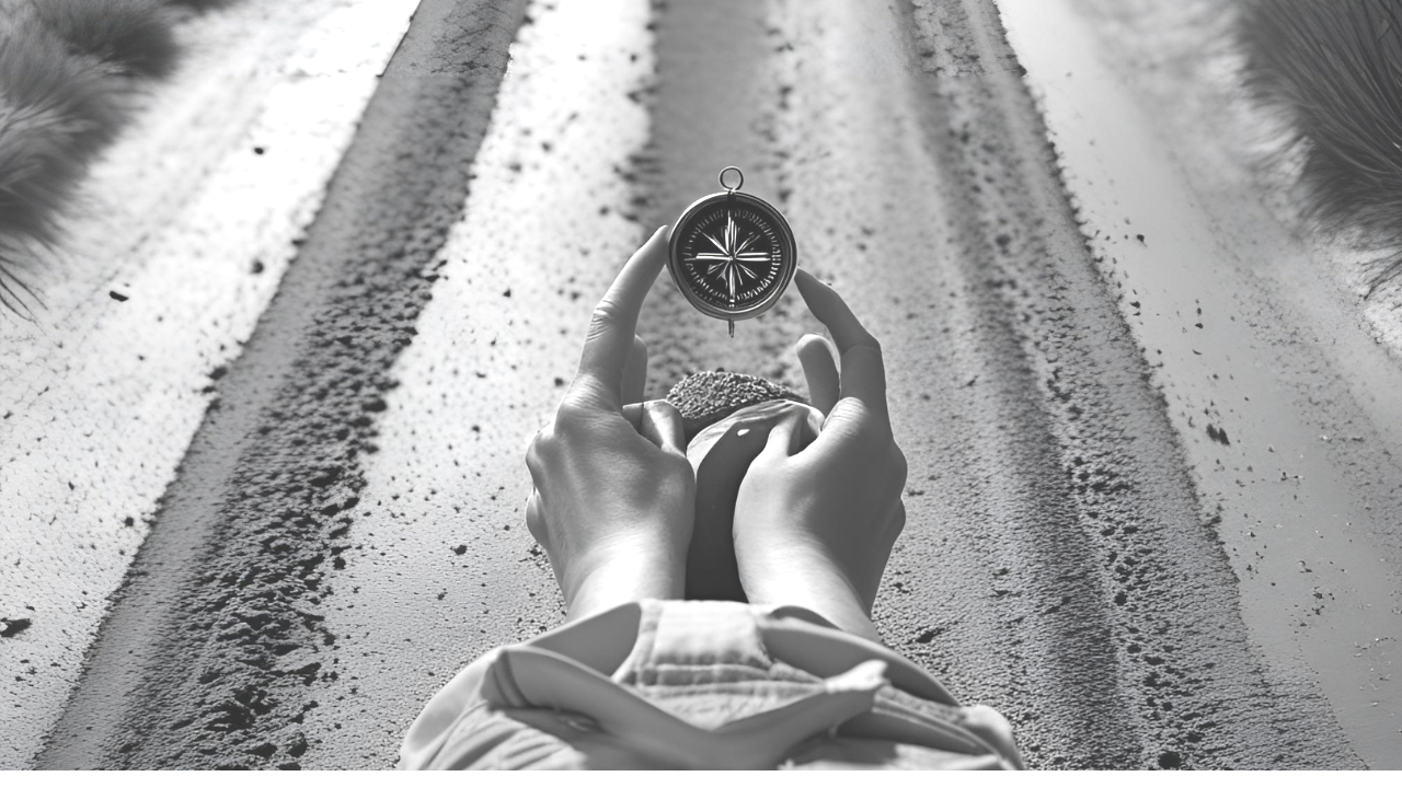 Woman using compass to find her direction