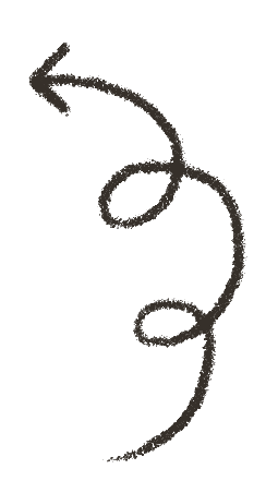 Black spiral arrow pointing to the left with a curved tail.