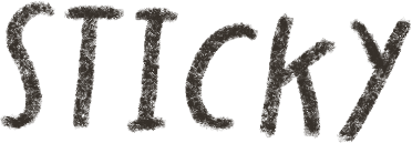 The word 'STICKY' written in large, black, stylized text.