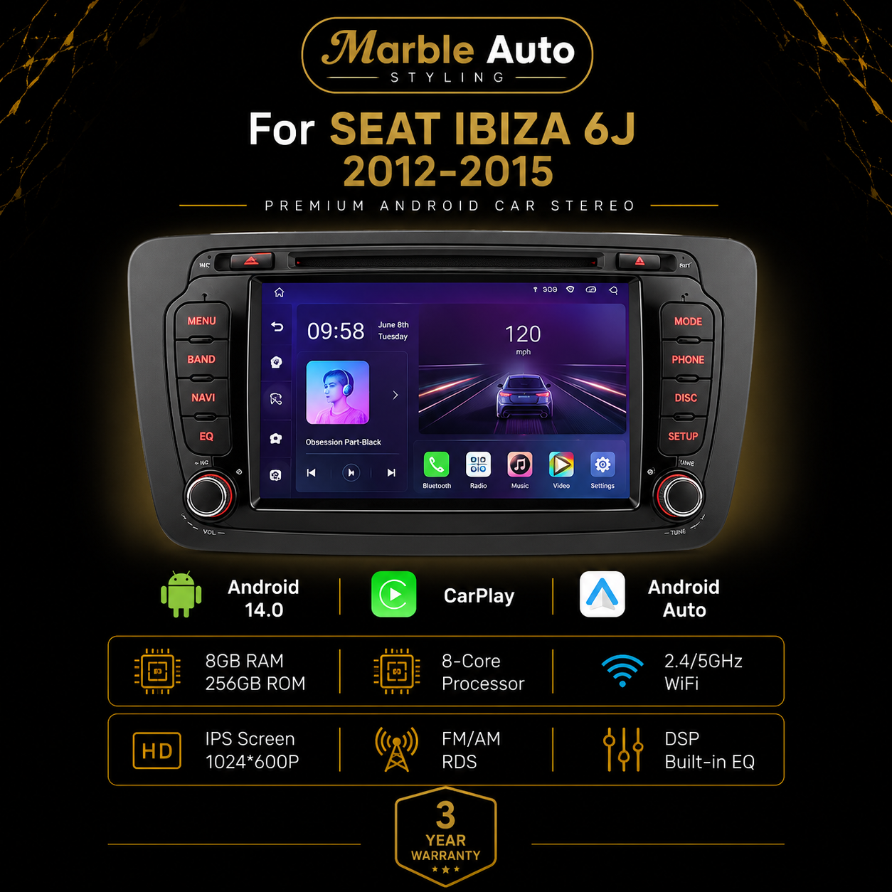 Android Auto/Carplay For Seat Ibiza 2012 - 2015