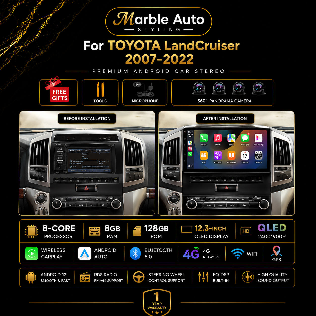 Android Auto/Apple Carplay for Toyota Landcruiser 07-22