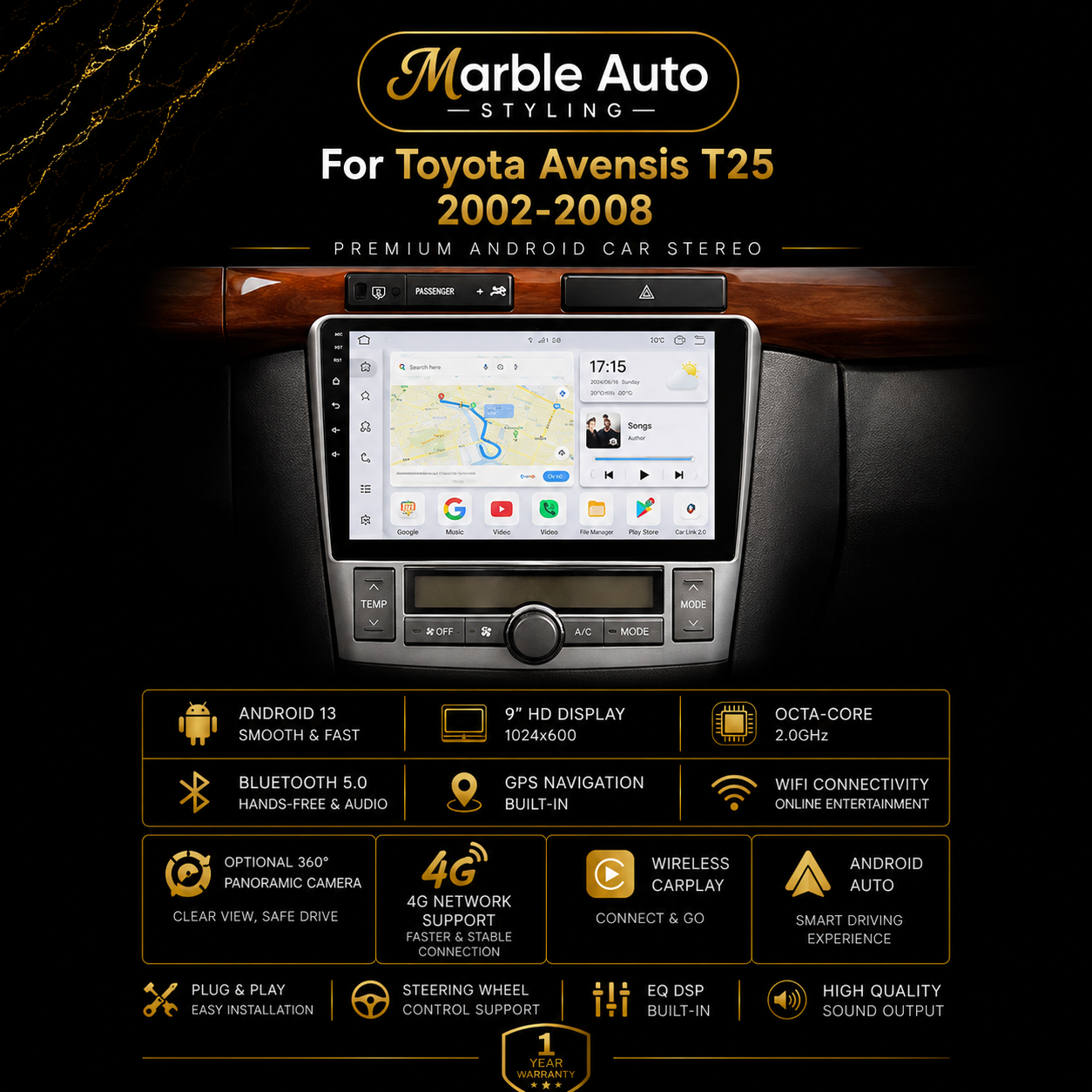 Android Auto/Apple Carplay for Toyota Avensis T25 02-08