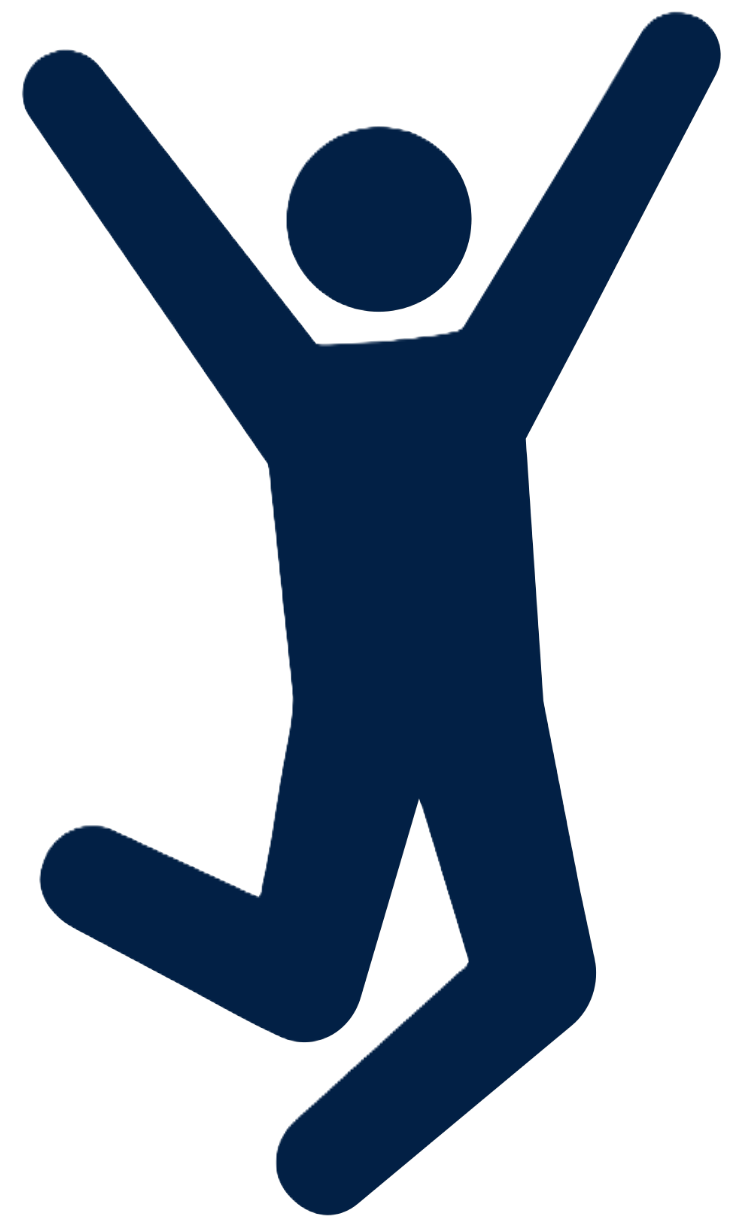 icon of a person jumpingfor joy at a great result that 95% of patients see a snoring improvement when wearing their oral appliance