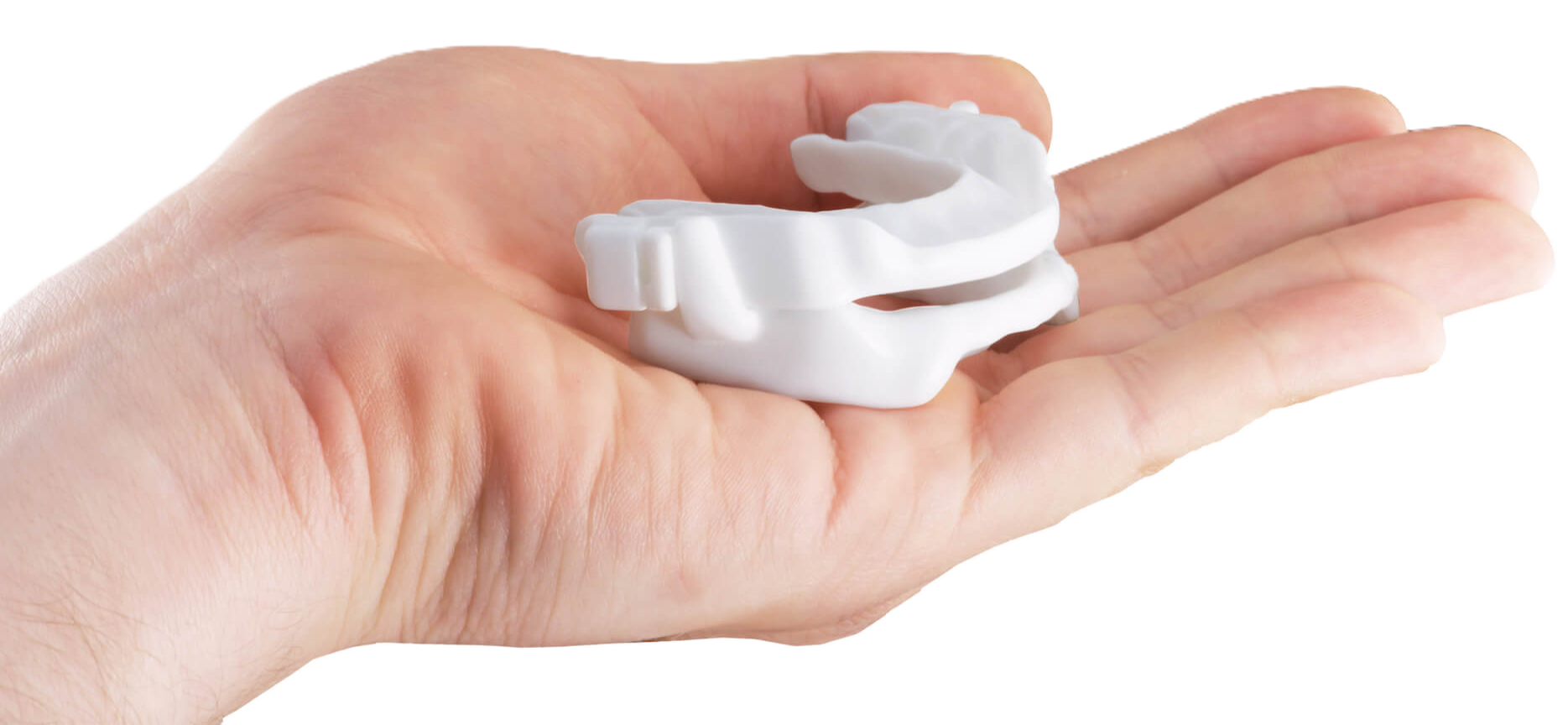 a mandibular advancement splint that is small enough to fit on your palm and is comfortable to wear on your teeth