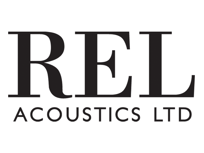 Logo for REL Acoustics Ltd featuring the company name in large, bold black letters with a minimalist design.