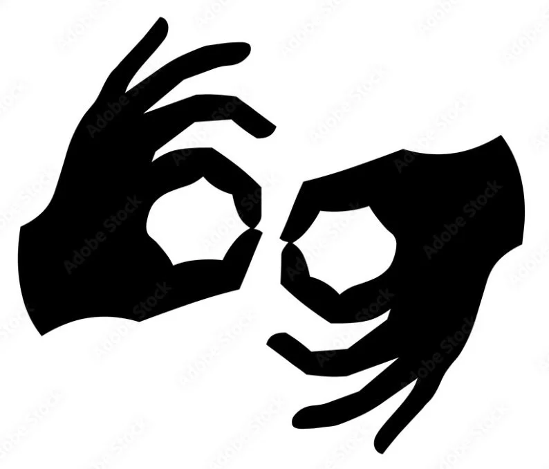 Black silhouette of two hands forming heart shapes with fingers.