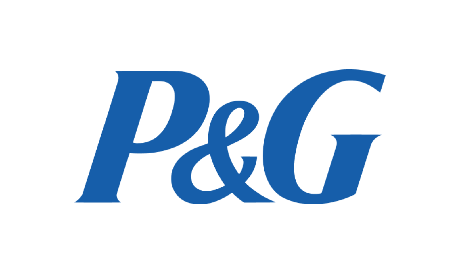 The P&G logo in blue text on a black background.