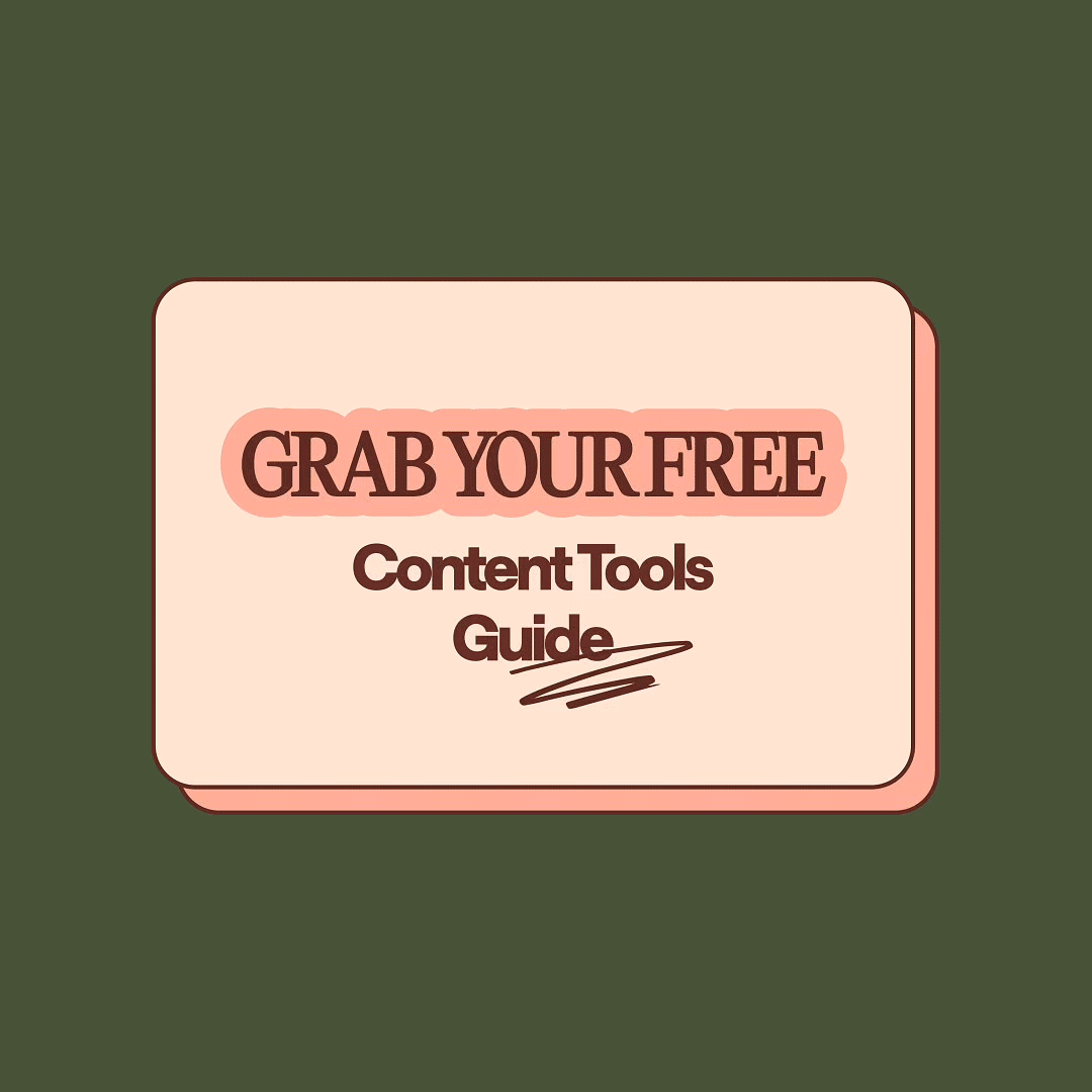 A graphic with a pink-bordered sign on a dark green background that reads 'GRAB YOUR FREE Content Tools Guide'.