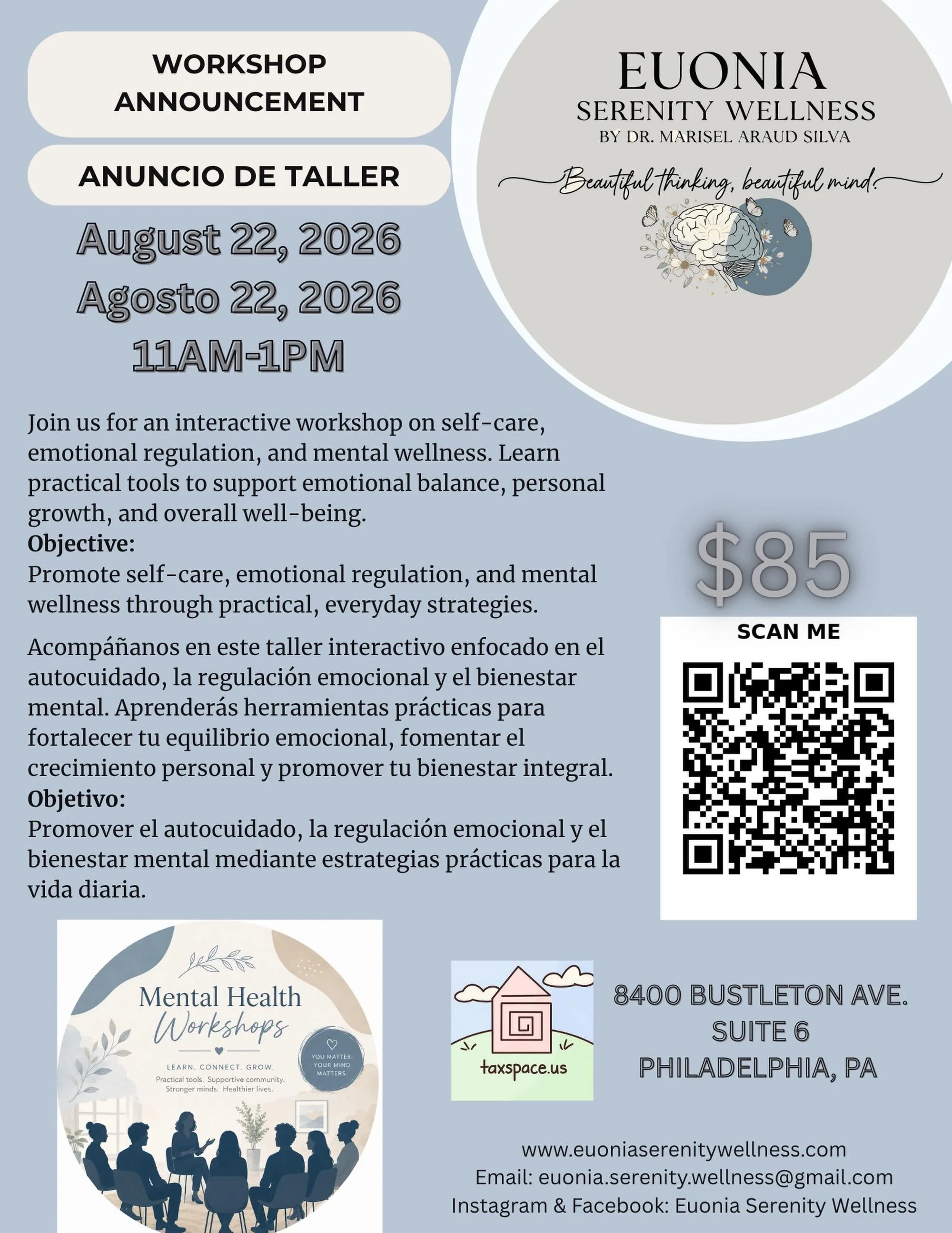 ✨ Nurture Your Mind, Empower Your Life ✨

Join us for an engaging and transformative Mental Wellness Workshop designed to help you strengthen emotional well-being, develop healthy self-care practices, and learn practical tools for emotional regulatio