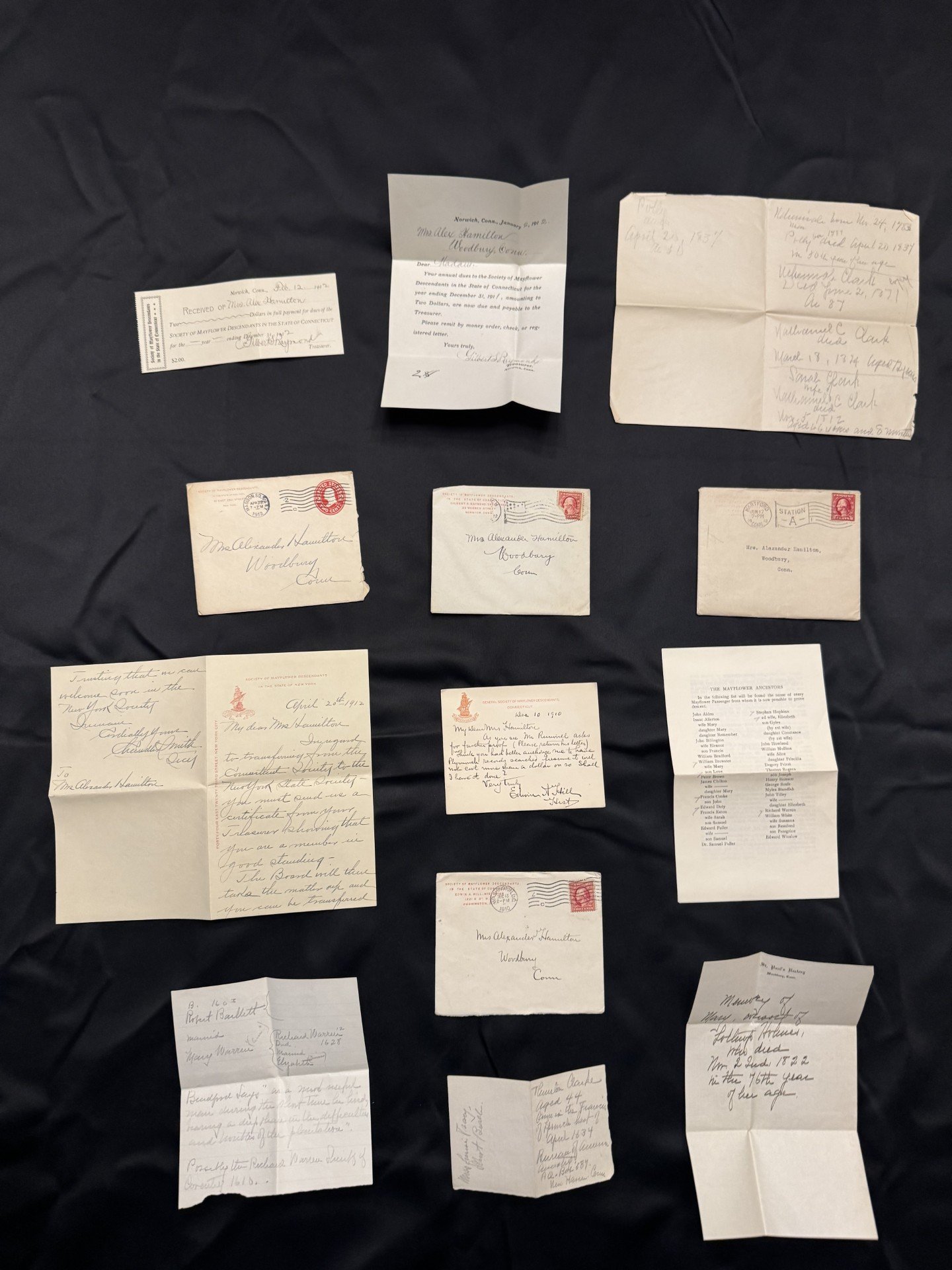 Letters to Mary Clark Spurr Hamilton from the Mayflower Societies, 1910–1912