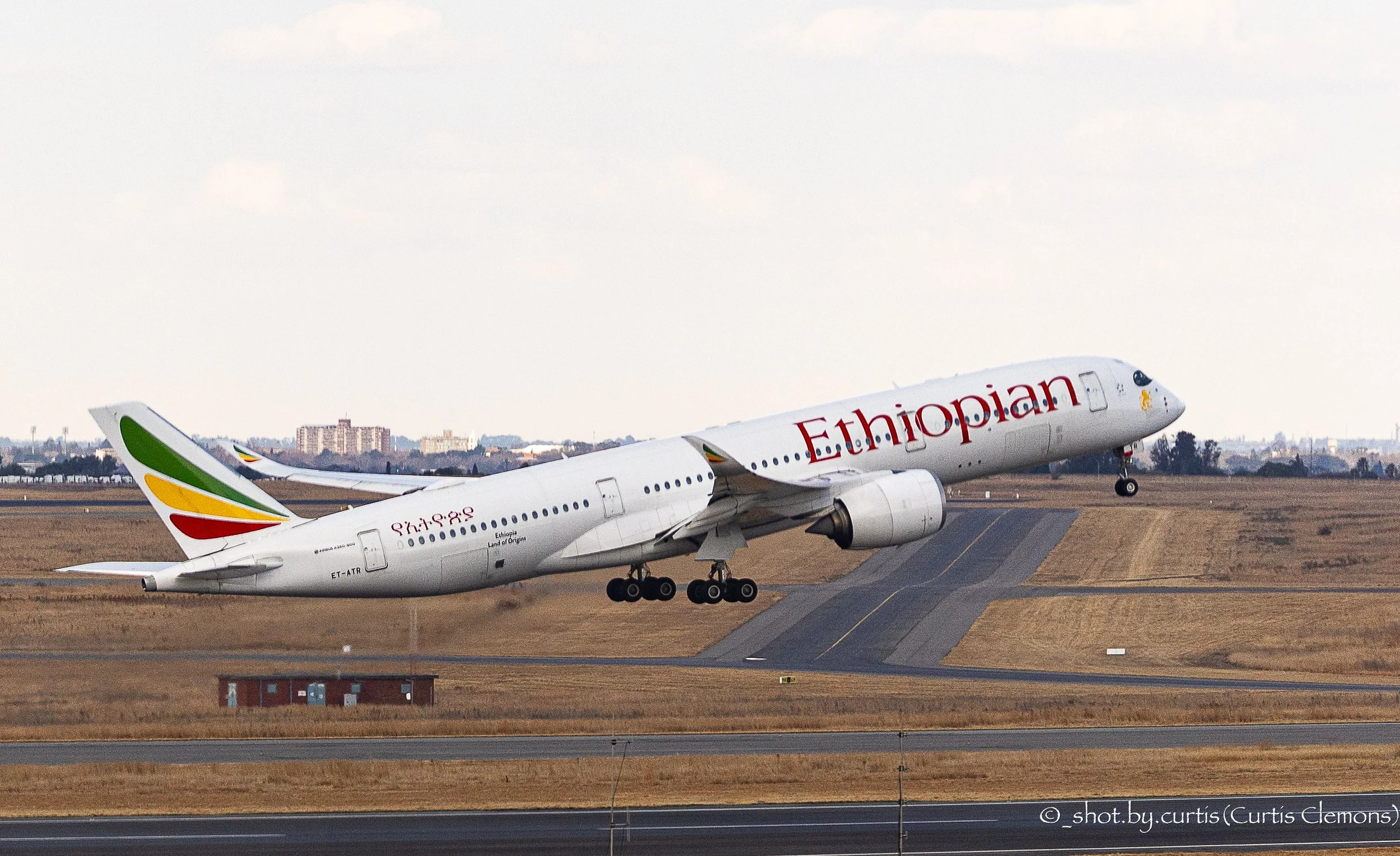 Ethiopian Airlines Airbus A350-900 departing O.R. Tambo International Airport in Johannesburg, South Africa