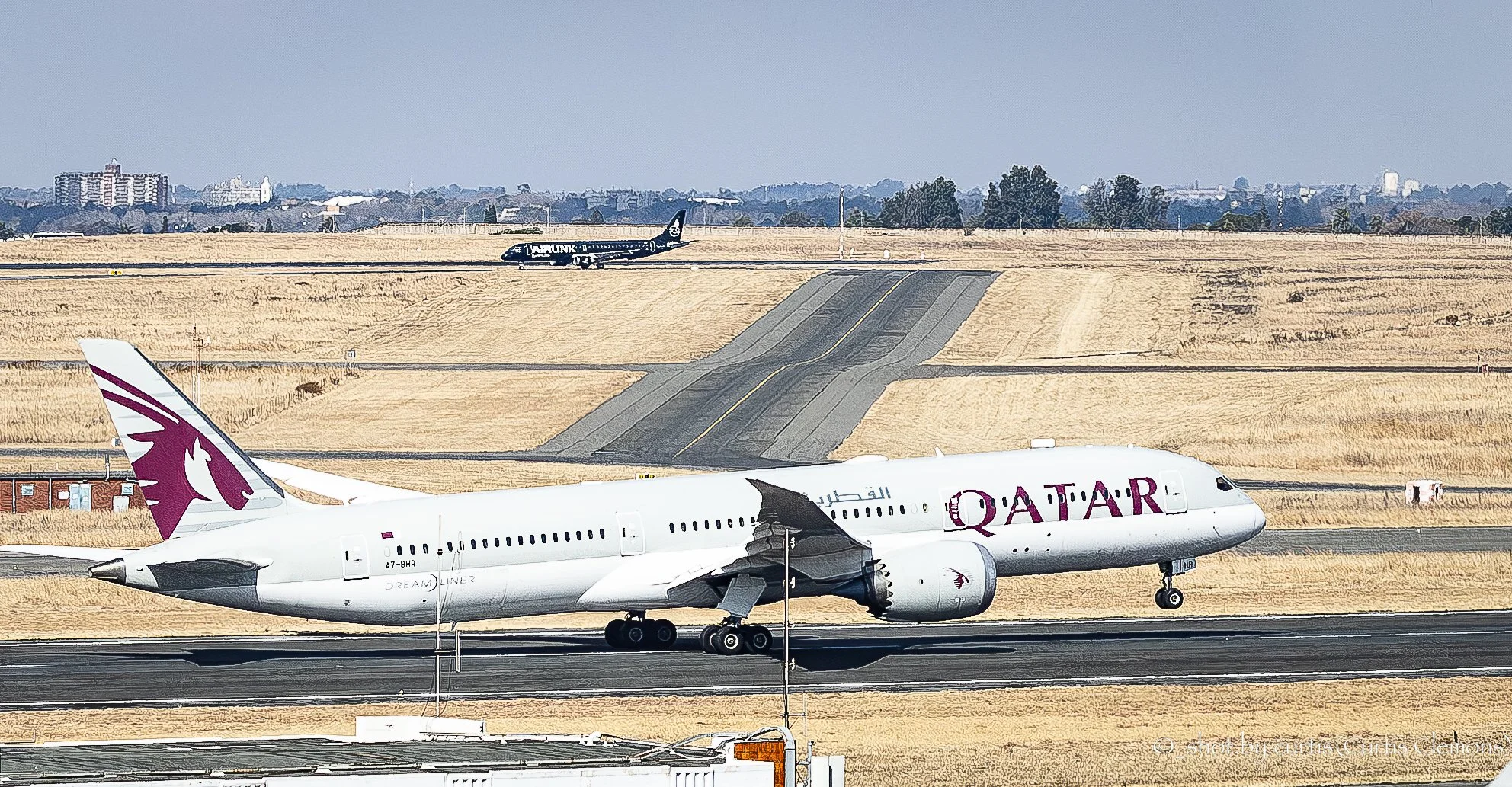 Qatar Airways Boeing 787-9 Dreamliner departing O.R. Tambo International Airport in Johannesburg, South Africa
