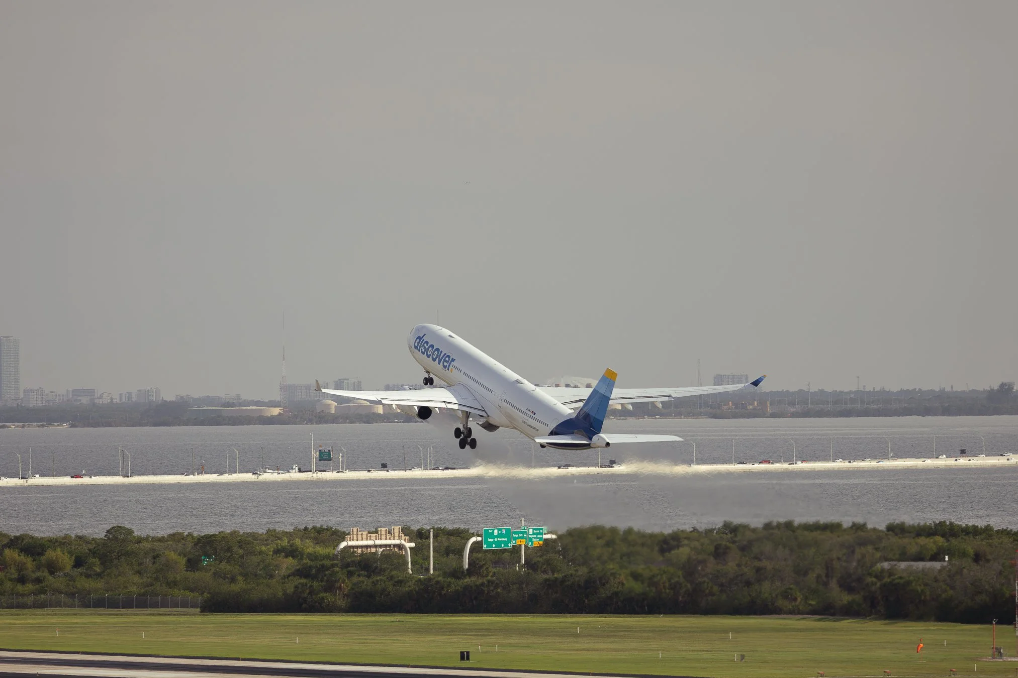 Discover Airlines Airbus A330-300 departing runway 18R at KTPA en-route to Frankfurt, Germany