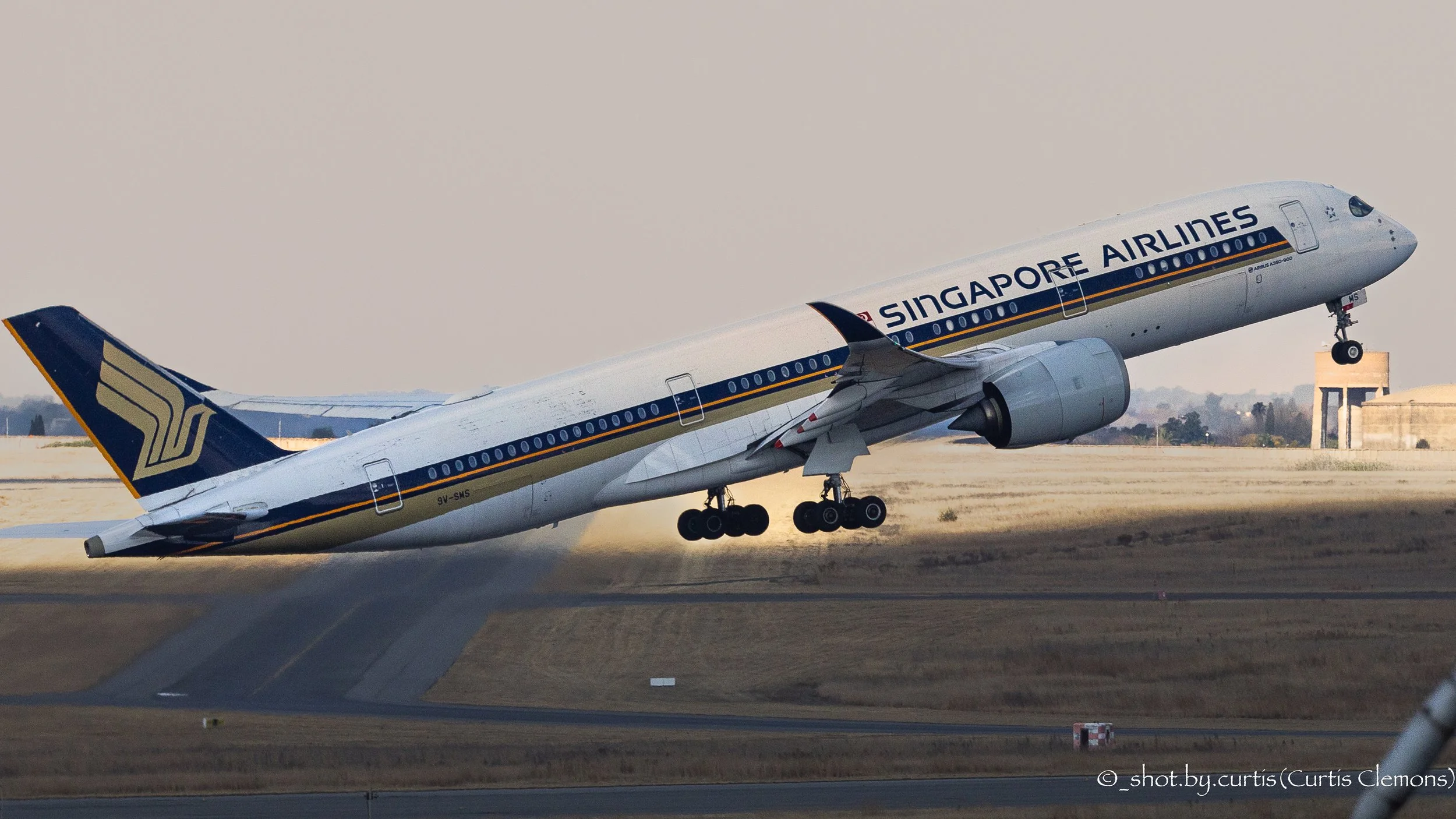 Singapore Airways Airbus A350-900 departing O.R. Tambo International Airport in Johannesburg, South Africa