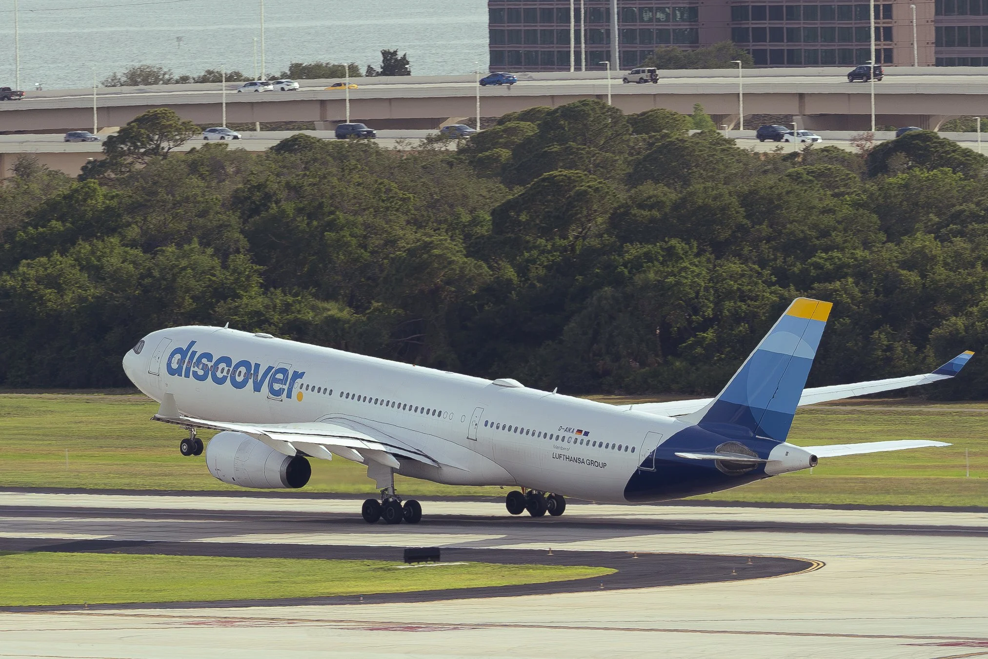 Discover Airlines Airbus A330-300 departing runway 18R at KTPA en-route to Frankfurt, Germany