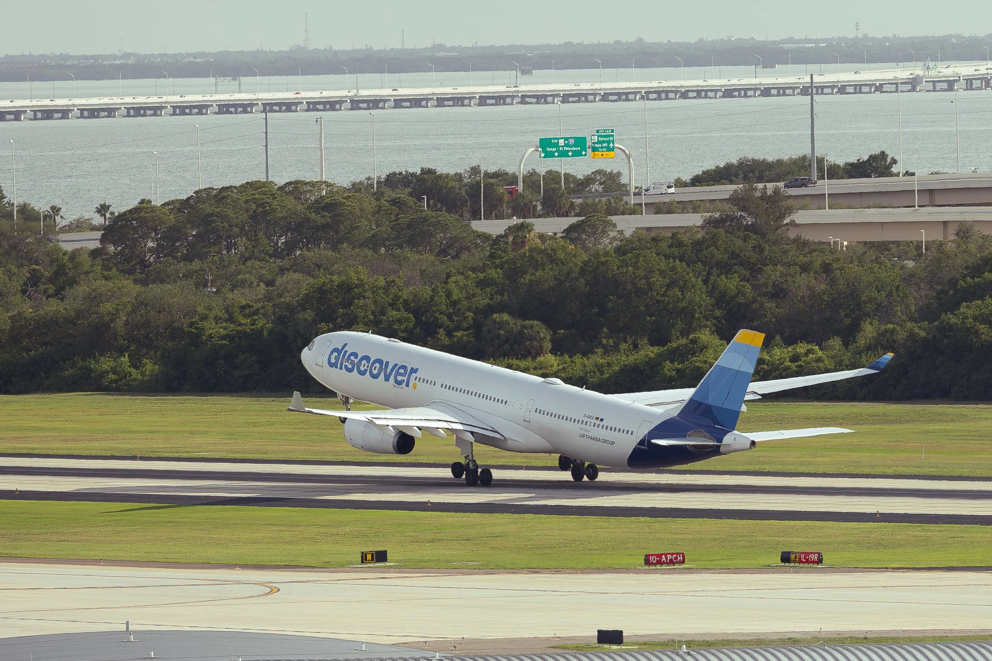 Discover Airlines Airbus A330-300 departing runway 18R at KTPA en-route to Frankfurt, Germany