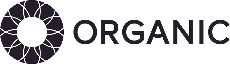 Logo with a circular floral design and the word 'ORGANIC'.