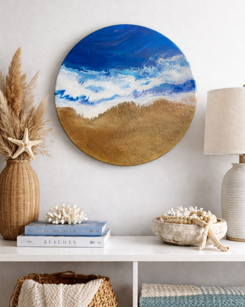 Tides of hope

This is a very heavy and thick 18 inch round with acrylic paint, sand, pigments and resin. 