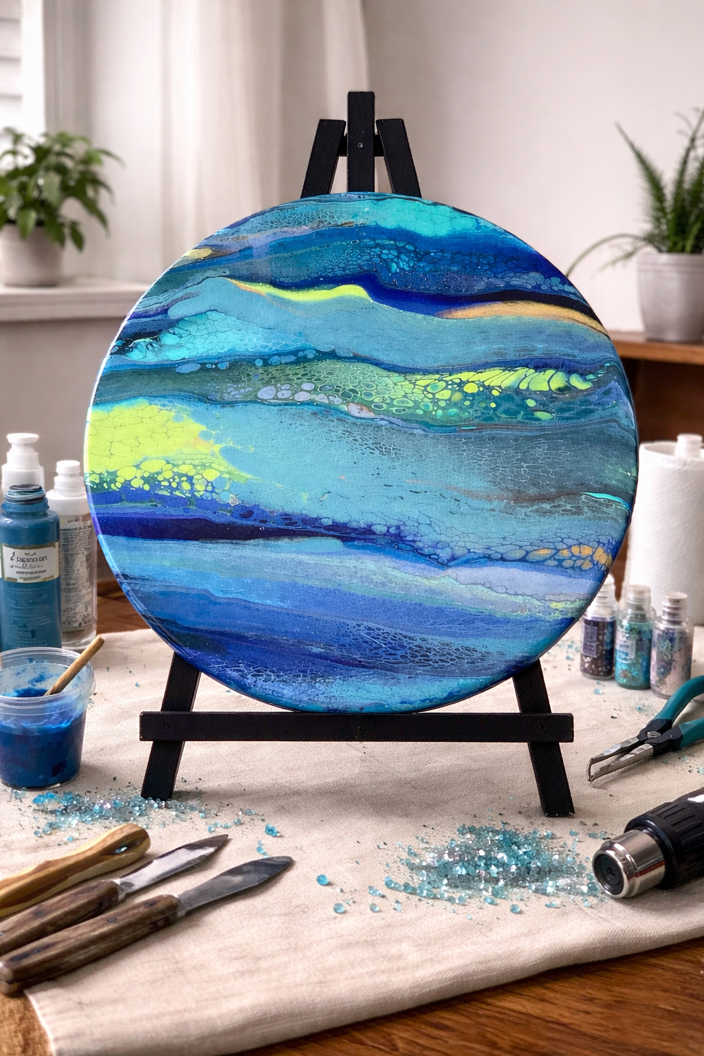 This is a 16 inch wood round with acrylic and resin.  
