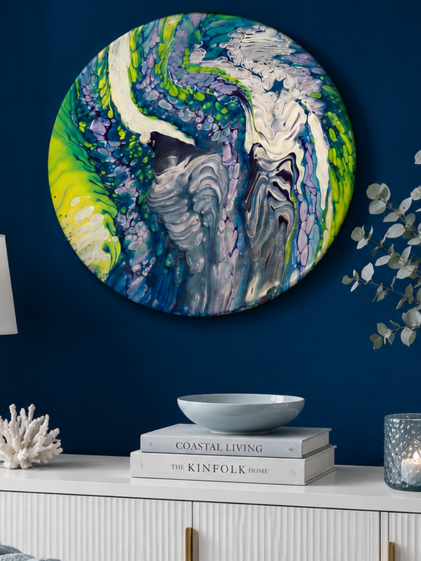 Terrestrial secret.

This is a 14 inch round canvas with acrylic paint. 