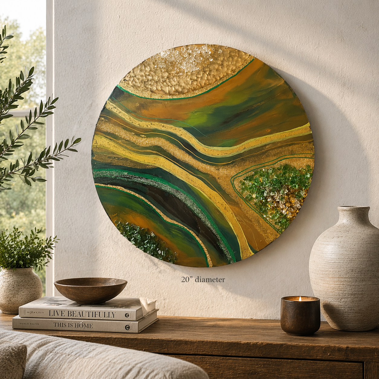 Drone over Mars

This is a 20 inch round canvas with resin, fireglass, and glitter embelishments.  